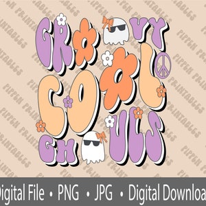 Groovy Cool Ghouls PNG, Halloween Flowers, Digital Downloads, Retro Halloween, Groovy Halloween Pngs, Retro Halloween Flowers
