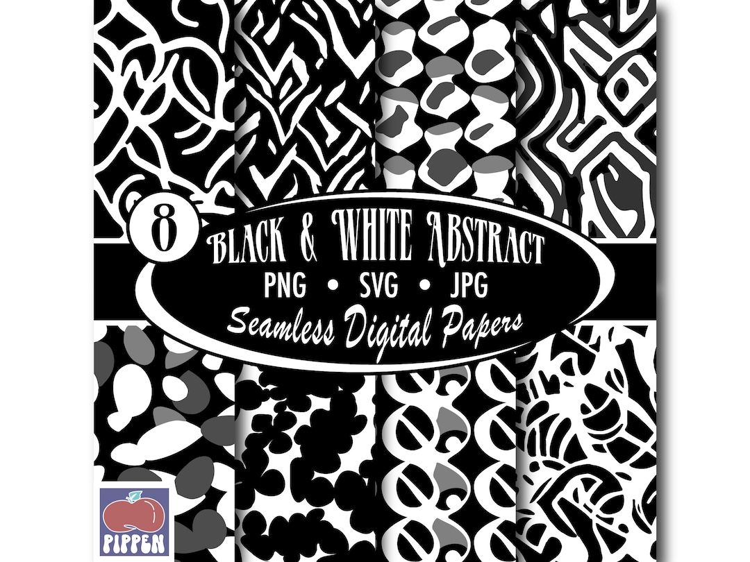 Black and White Abstract Patterns, Seamless Digital Paper (PNG, SVG ...