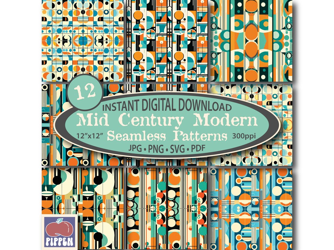 Mid Century Modern Patterns Seamless Digital Paper Scrapbook Background ...