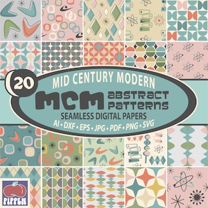 Patrones geométricos sin costuras de mediados de siglo SVG Diseño de tela abstracta Moderno 1950 Estética Cricut Archivos de corte Descarga instantánea Uso comercial