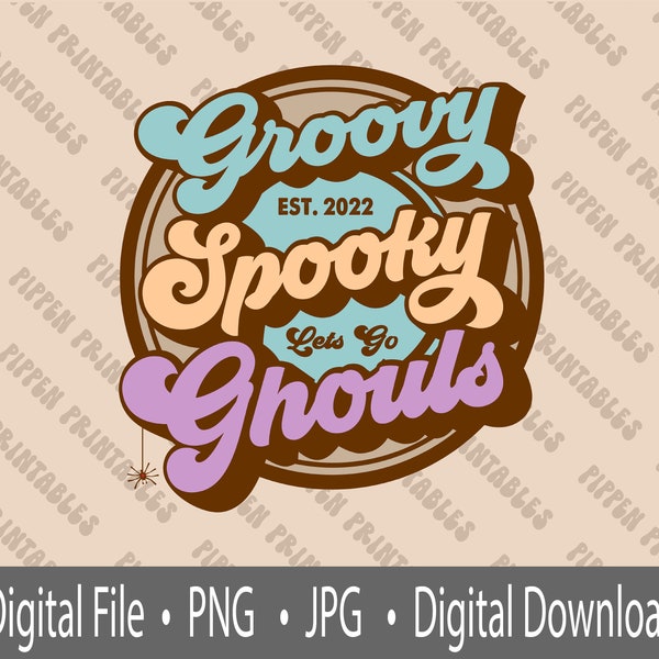 Groovy Spooky Ghouls, Digital Download, Retro Halloween PNG, Girls Trick-or-Treat, Halloween T-Shirt Design, 70s Style Halloween PNG, Crest