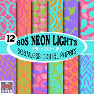 Papier cyfrowy neonowy z lat 80., retro lata dziewięćdziesiąte, bezszwowe wzory, modne wzory, tła teksturowane, do druku, papier do scrapbookingu, abstrakcyjne wzory