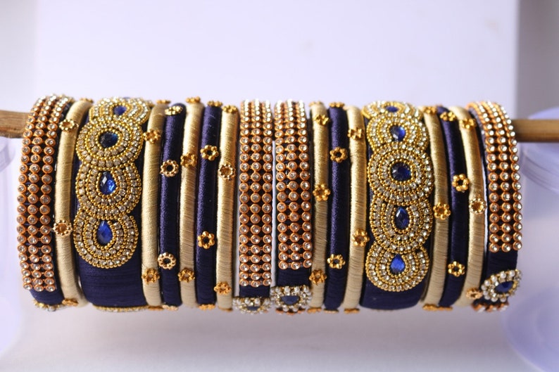 Sky Blue & Teal Wedding Bangles: Golden Indian Jewelry, Set of 18 image 3