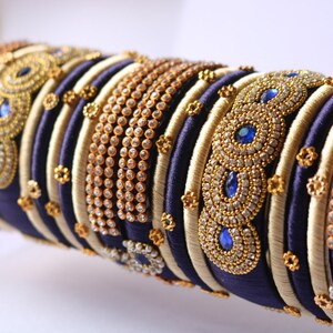 Sky Blue & Teal Wedding Bangles: Golden Indian Jewelry, Set of 18 image 6