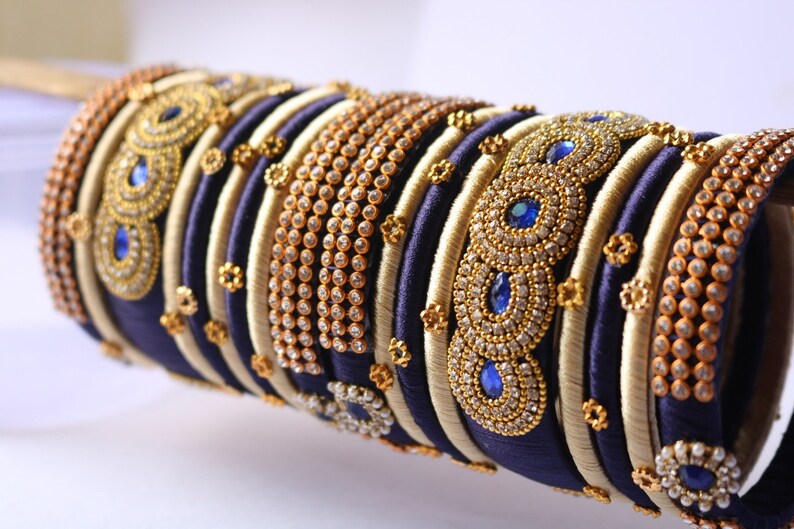 Sky Blue & Teal Wedding Bangles: Golden Indian Jewelry, Set of 18 image 6