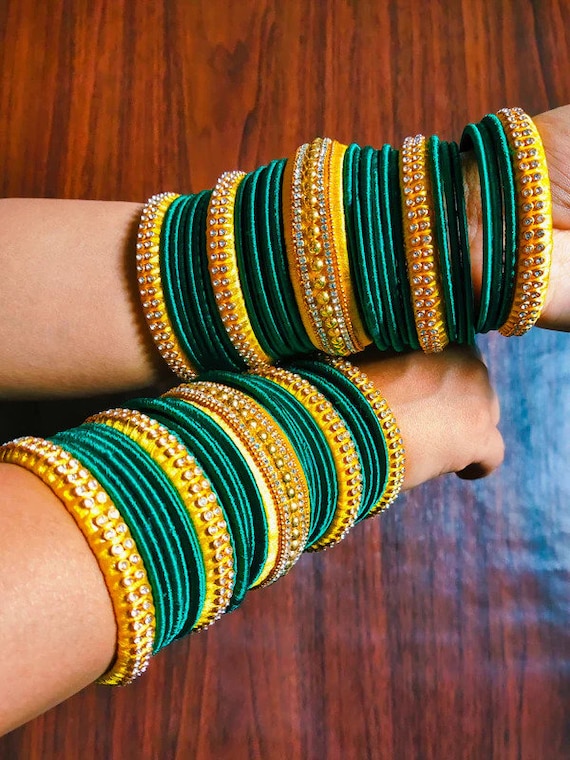 Deep Green Color With Golden Wedding Bangles Lightweight Jewellry Bridal Bangles Color Can Customized 58 bangles