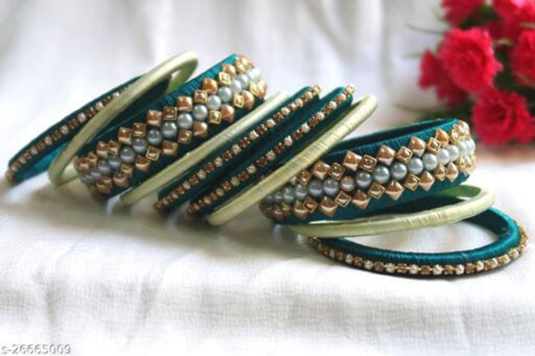 Deep Green Pista Green Color Bangles Bracelet Silk Thread Etsy