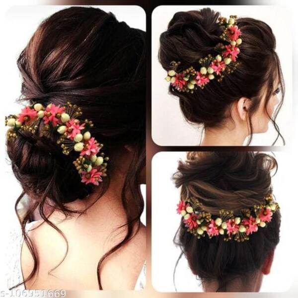 Accessoires de cheveux indiens Fait à la main Gajra Fleur artificielle Bijoux Fait à la main Beau Pour Les Femmes Party Wear nudal Mehndi Hair Bun