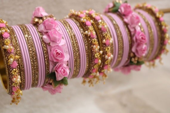 Baby Pink Flower Bangles Mariages Indiens Bangles Metal Rose Golden Bangles Bijoux de Mariage Mayun Haldi baby shower Bijoux Cadeau de mariage 2.6 Etsy France