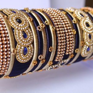 Sky Blue & Teal Wedding Bangles: Golden Indian Jewelry, Set of 18 image 5