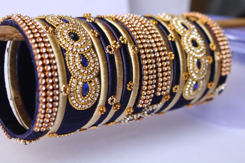 Sky Blue & Teal Wedding Bangles: Golden Indian Jewelry, Set of 18 image 5