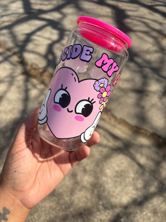 Glass Tumbler, Iced Coffee Glass Cup, Cute Tumbler, Gift for Her, Cute Cup, Cute Gift