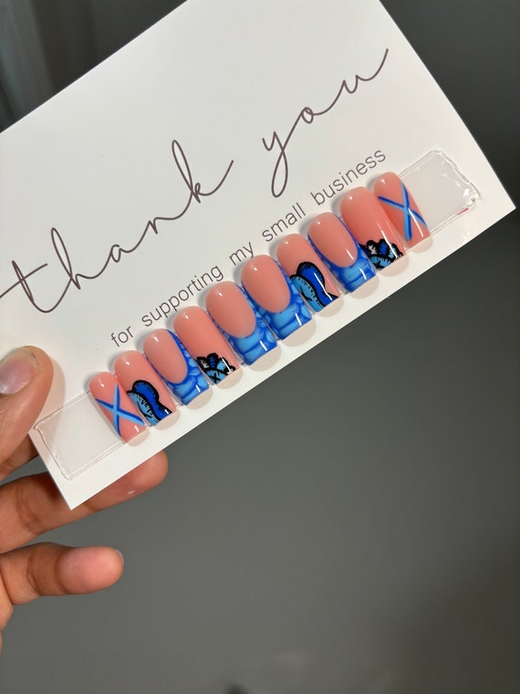 Blue Press On Nails| Square Press On Nails| Long Press On Nails| Fake Nails | Press On Nails | Short Press Ons