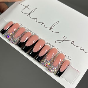 Black Bling Nails| Bling Nails| Square Press On Nails| Long Press On Nails| Fake Nails | Press On Nails | Short Press Ons