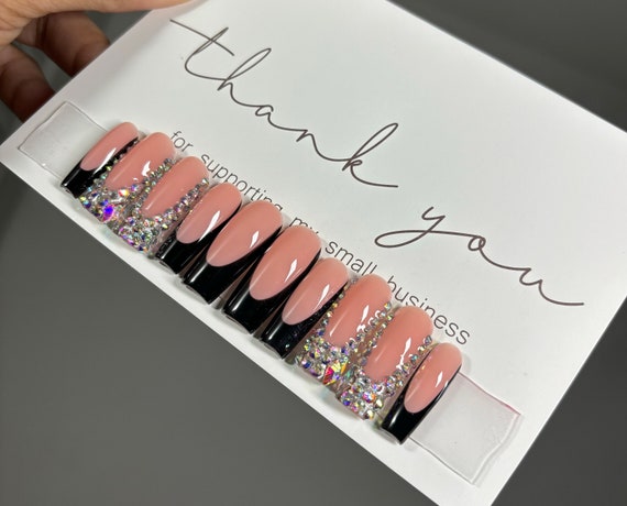 Black Bling Nails| Bling Nails| Square Press On Nails| Long Press On Nails| Fake Nails | Press On Nails | Short Press Ons