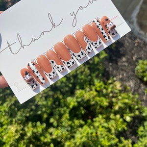 Cow Print Press On Nails| White Press On Nails| Coffin Press On Nails| Square Press On Nails| Fake Nails | Press On Nails | Glue On Nails