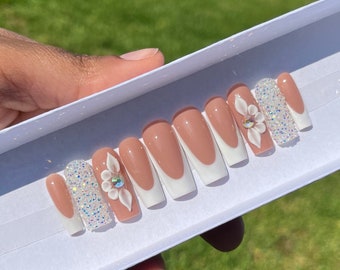 Wedding Press On Nails| Coffin Press On Nails| Square Press On Nails| Long Press On Nails| Fake Nails | Press On Nails | Glue On Nails