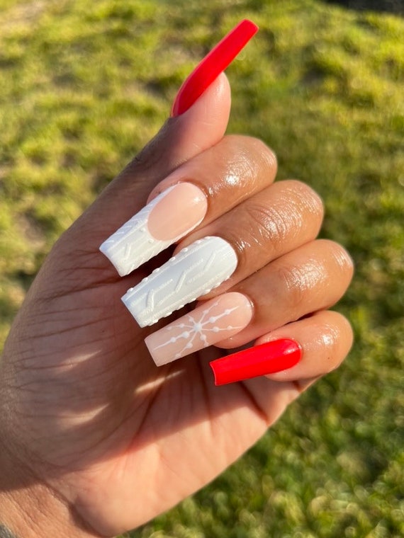 Christmas Press On Nails| Coffin Press On Nails| Square Press On Nails| Long Press On Nails| Fake Nails | Press On Nails | Glue On Nails