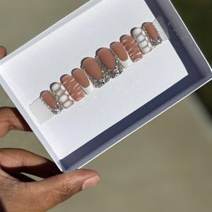 White Bling Nails| Bling Nails| Square Press On Nails| Long Press On Nails| Fake Nails | Press On Nails | Short Press Ons