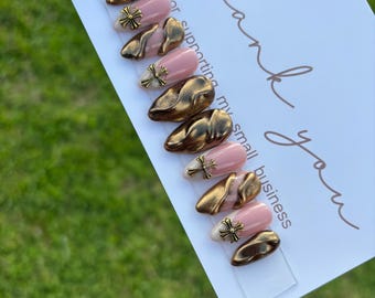 Gold Chrome Nails| Chrome Nails| Square Press On Nails| Fake Nails | Press On Nails | Glue On Nails