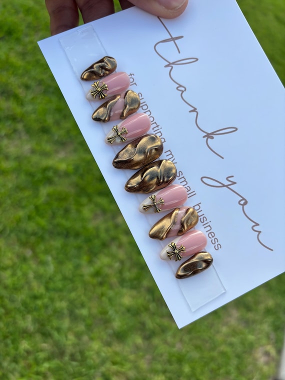 Gold Chrome Nails| Chrome Nails| Square Press On Nails| Fake Nails | Press On Nails | Glue On Nails