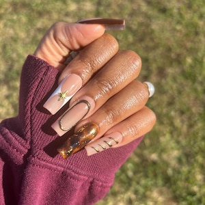 Tortiose Shell Nails| Brown Nails| Square Press On Nails| Long Press On Nails| Fake Nails | Press On Nails | Short Press Ons| Cute Nails