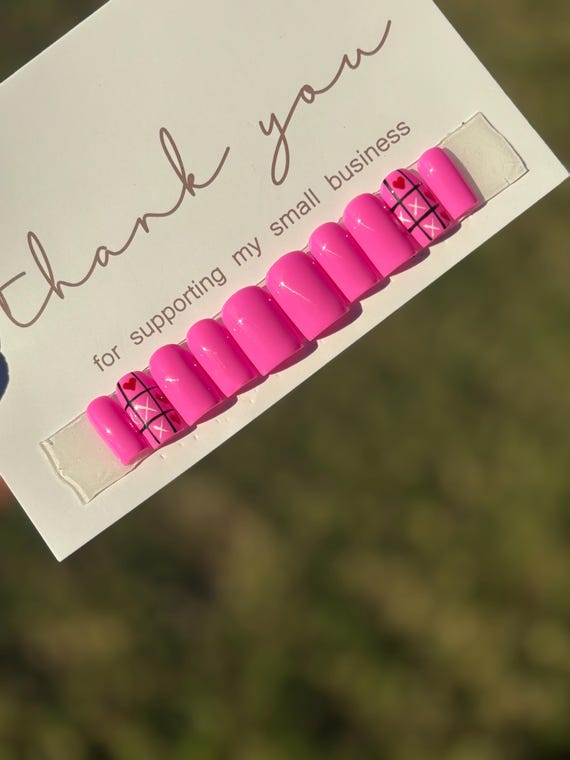 Pink Valentine Nails| Coffin Press On Nails| Square Press On Nails| Long Press On Nails| Fake Nails | Press On Nails | Short Press Ons