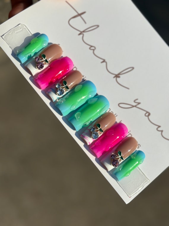 Aura Nails| Press On Nails| Coffin Press On Nails| Square Press On Nails| Fake Nails | Press On Nails | Glue On Nails