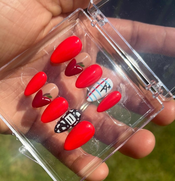 School Theme Press On Nails: Teacher Style, Long or Short
