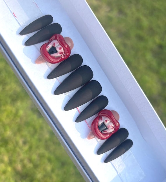 Halloween Press On Nails| Lip Nails | Horror Nails | Square Press On Nails| Long Press On Nails| Fake Nails | Press On Nails