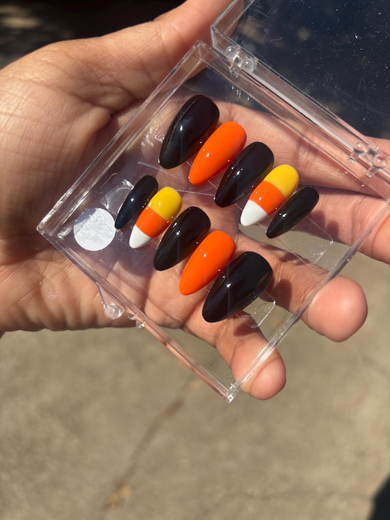 Candy Corn Nails| Halloween Press On Nails| Square Press On Nails| Long Press On Nails| Fake Nails | Press On Nails | Glue On Nails