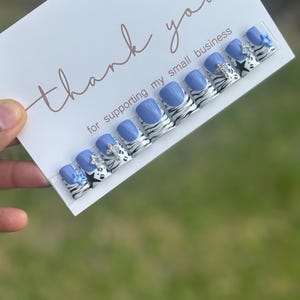 Blue Zebra Print Press Ons | Blue Nails| French Tip Press Ons| Square Press On Nails| Long Press On Nails| White Press On Nails