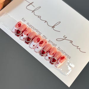 Uñas de San Valentín / Uñas de San Valentín / Uñas de corazón / Uñas cuadradas a presión / Uñas largas a presión / Uñas postizas / Uñas a presión / Uñas cortas a presión