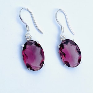 Orecchini pendenti in argento sterling 925 con granato, pietra preziosa naturale in granato per gioielleria raffinata, regalo per lei. Orecchini pendenti fatti a mano.