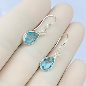 925 Sterling Silber Blautopas Ohrringe, natürlicher Topas Edelstein für feinen Schmuck, Geschenk für sie Handgemachte baumeln Ohrringe Topas Ohrringe