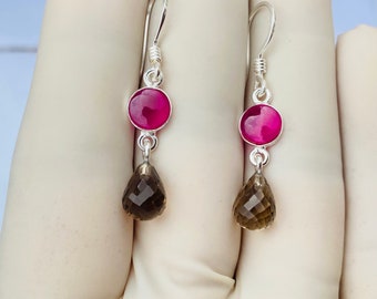 925 Sterling Silver Smokey Quartz drop Earrings , Quartz Gemstone For Fine Jewelry ,  Gift for Her Handmade dangle Earrings