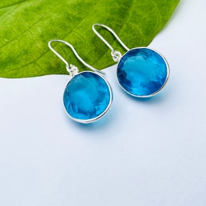 925 Sterling Silver Blue Topaz drop Earrings , Natural Topaz Gemstone For Fine Jewelry ,  Gift for Her Handmade dangle Earrings