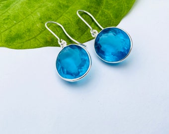 925 Sterling Silver Blue Topaz drop Earrings , Natural Topaz Gemstone For Fine Jewelry ,  Gift for Her Handmade dangle Earrings