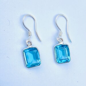 925 Sterling Silver Swiss Blue Topaz drop Earrings , Natural Topaz Gemstone For Fine Jewelry ,  Gift for Her Handmade dangle Earrings