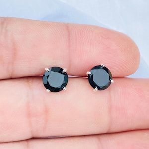 Black Onyx Stud Earrings in 925 Sterling Silver, Round Prong Set, Supportive and Protective Jewelry, Gift for Her, Unique Black Earrings