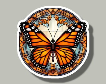 Stained Glass Style Monarch Butterfly 3" Matte Laminated Vinyl Sticker Decal