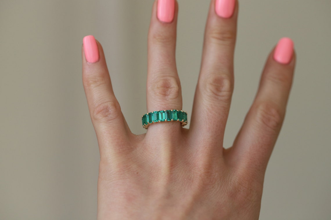 14K Yellow Gold Emerald Cut Eternity Band Eternity Wedding | Etsy