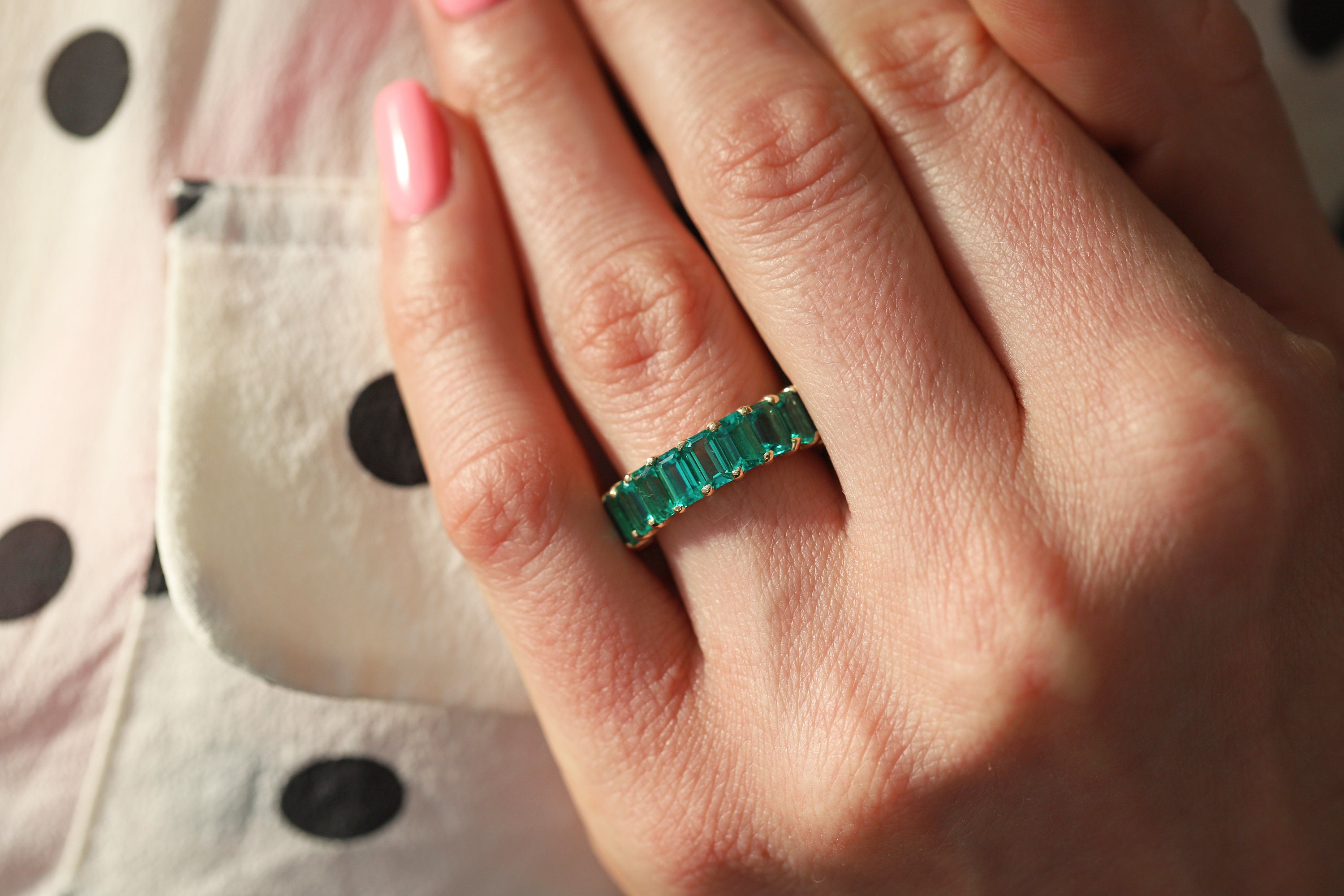 14K Yellow Gold Emerald Cut Eternity Band Eternity Wedding | Etsy