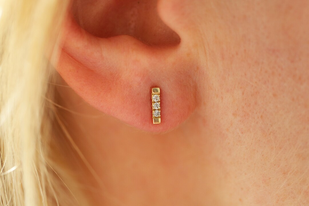 Moissanite Stud Earrings 14K Yellow Gold Moissanite Bar Stud Etsy