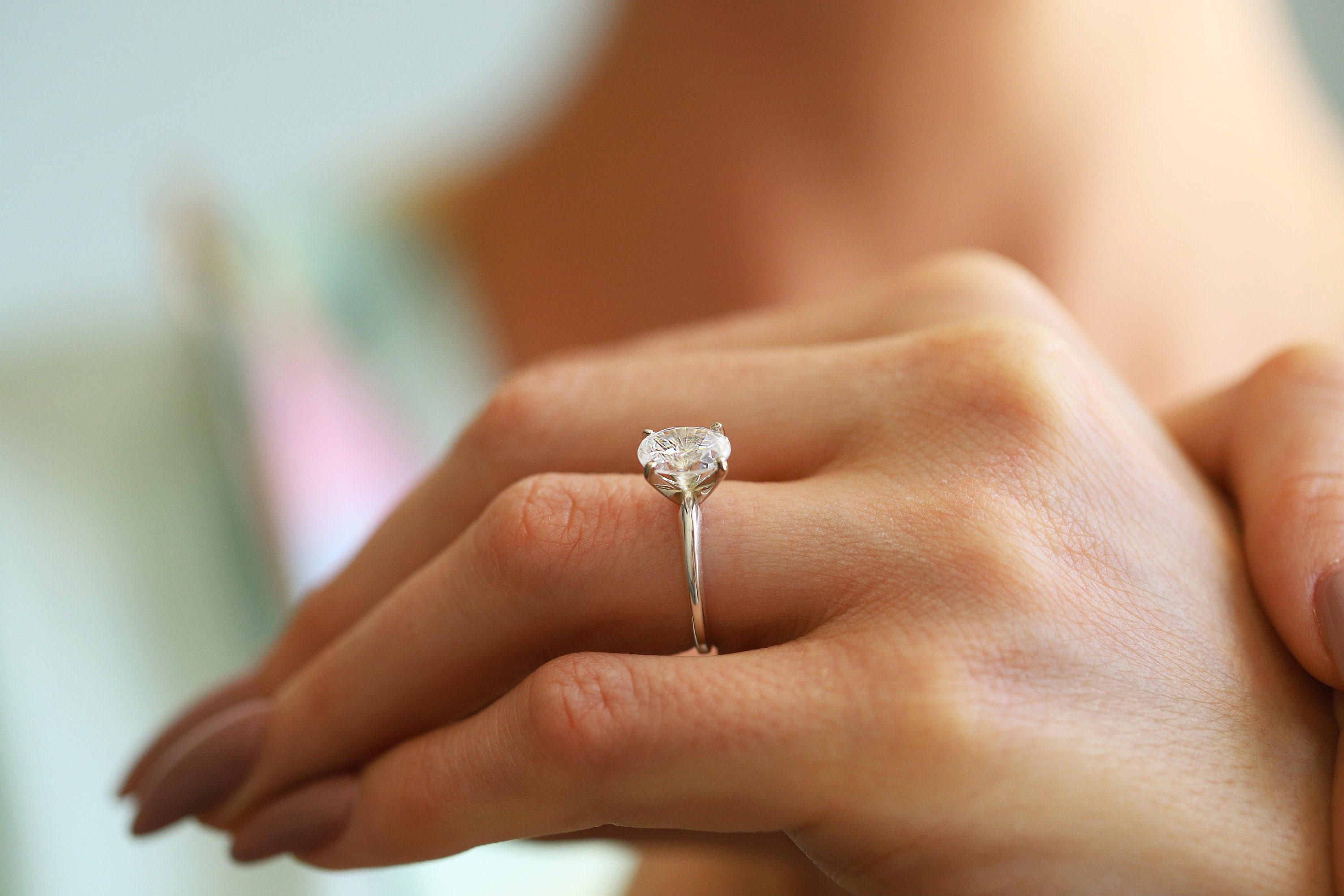 2 Karat Oval Verlobungsring Dünnes Band 14k Massives Weißgold Etsy