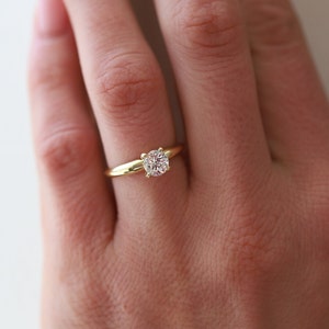 18K Solid Yellow Gold Round Cut Solitaire Engagement Ring, Promise Ring Wedding Ring 0.75 ct Man Made Lab Created Diamond, Dainty Ring