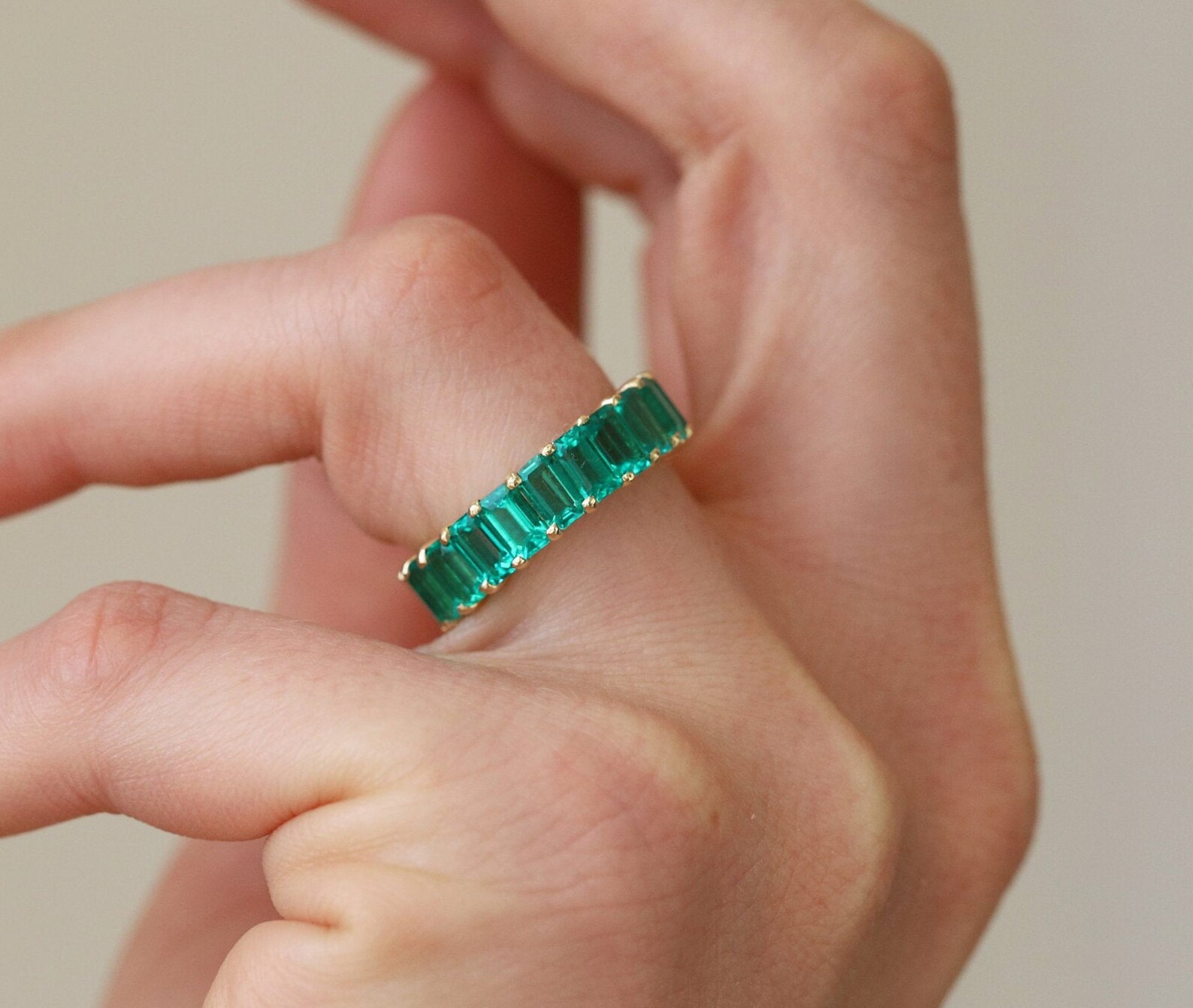 14K Yellow Gold Emerald Cut Eternity Band Eternity Wedding | Etsy