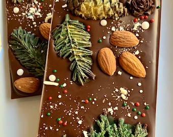 Winter themed artisan handcrafted dark chocolate bar. Chocolate gift, Edible art. We don't ship Fl,TX, GA