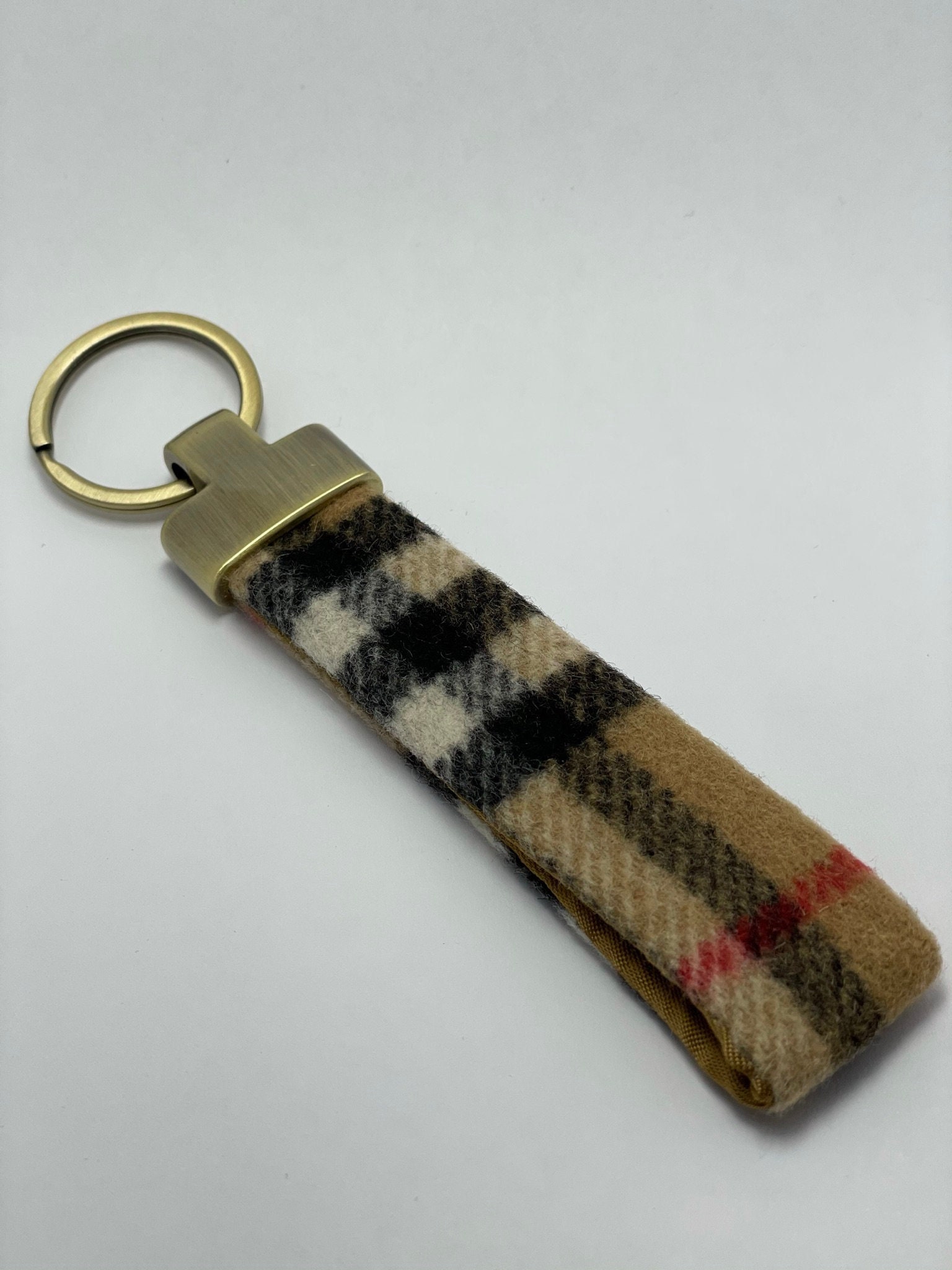 Vintage check leather key holder