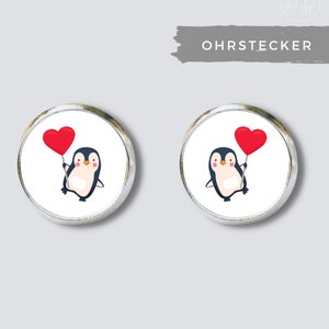 Stud earrings for children with a cute penguin and red heart balloon - a great gift for a birthday, Easter, starting school, etc.
